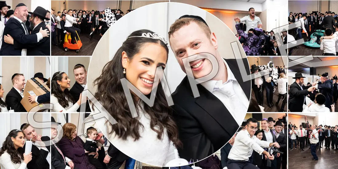 Sample wedding album spread designed by Memories Worth Holding (marked SAMPLE)