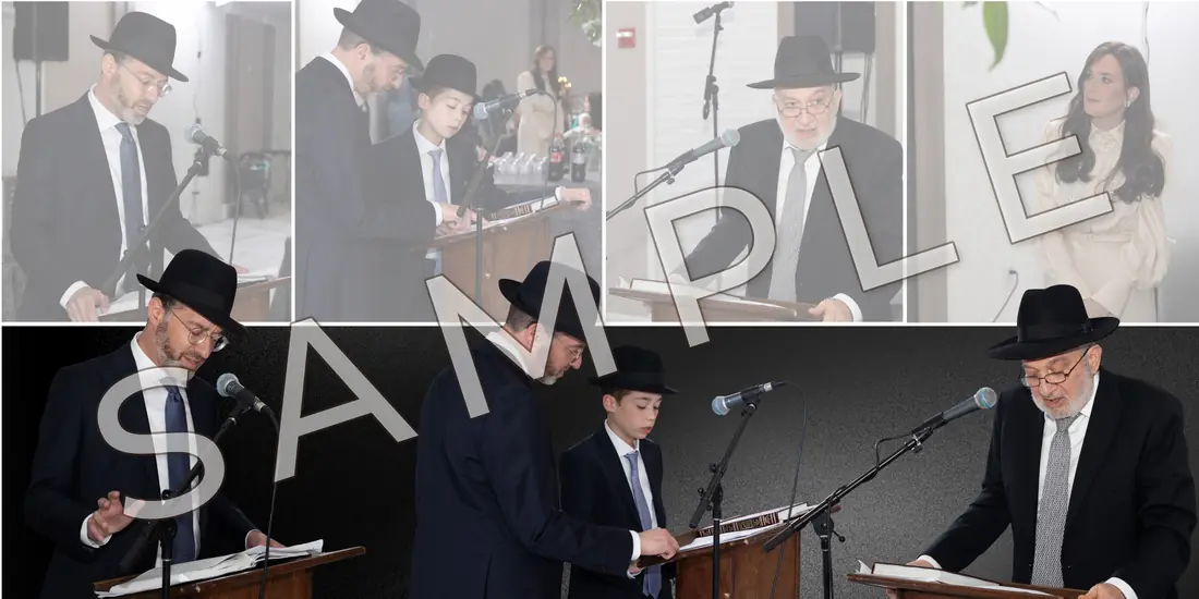 Sample bar mitzvah album spread designed by Memories Worth Holding (marked SAMPLE)