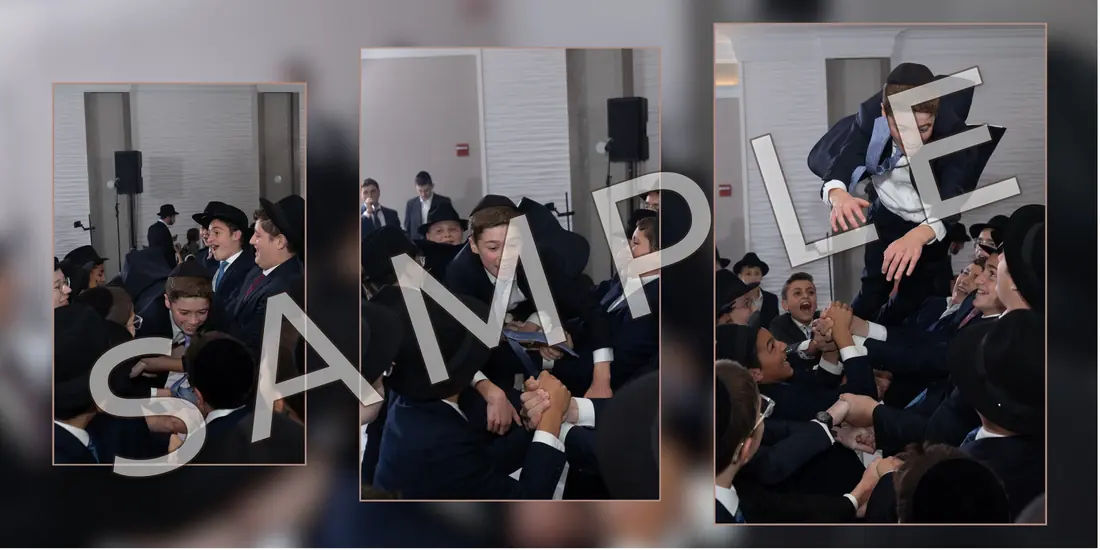Sample bar mitzvah album spread designed by Memories Worth Holding (marked SAMPLE)